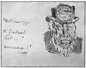 Caricatura que representa al líder bóer Paul Kruger como un maorí, 1900
