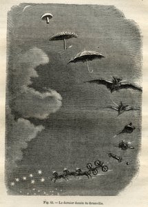 Metamorfosis celestial: El sueño de una joven que contempla la luna, que se convierte en un hongo, paraguas, murciélago... y finalmente en un tanque de la Osa Mayor (último dibujo de Jean-Isidore Gerard, conocido como J.J. Grandville)