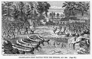 Primera batalla de Champlain con los indios, AD 1609, 1877 de Unbekannt