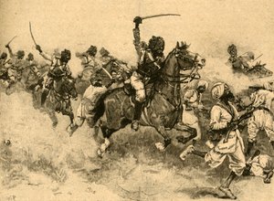 Carga de la caballería en la Batalla de Miani Meeanee, Sindh, India, 1843 c1890