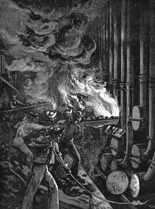 Cargando los retortos en la fábrica de gas de Beckton, Londres, 1878 de Unbekannt