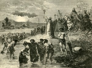 Carlomagno haciendo bautizar a los sajones en el Weser, 782 d.C. 1890 de Unbekannt