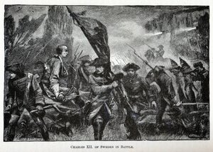 Carlos XII de Suecia en batalla de Unbekannt