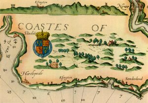 Mapa que muestra molinos de viento como puntos de referencia en la costa noreste de Inglaterra, 1588, 1947 de Unbekannt