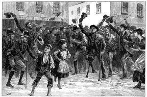 Aclamando el nombre de Lord Randolph Churchill al enterarse de su dimisión, Loughrea, Irlanda, 1887 de Unbekannt