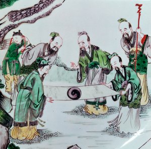Plato chino mostrando una escena de adivinación, siglo XVII