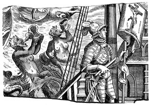 Cristóbal Colón durante su viaje a América, grabado, c1500 de Unbekannt