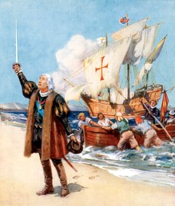 Cristóbal Colón desembarcando en América, 1492, c. 1920