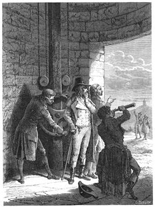 Claude Chappe demostrando su sistema de telégrafo óptico en 1793, c1870 de Unbekannt