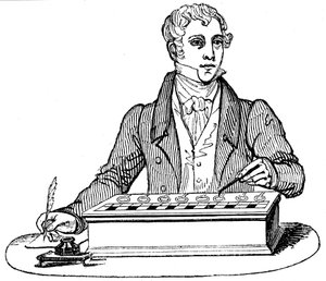 Empleado usando una máquina sumadora de Pascal, 1835 de Unbekannt
