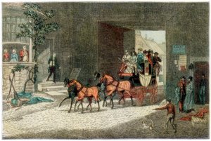 Carruaje llegando al patio de una posada, 1890 de Unbekannt