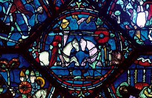 Combate entre Roldán y el Rey Marsile, vidriera, Catedral de Chartres, Francia, 1194-1260 de Unbekannt