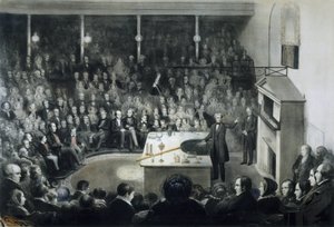 Conferencia del físico Michael Faraday (1791-1867) ante la Royal Institution de Londres el 27 de diciembre de 1855 en presencia del Príncipe Alberto de Sajonia-Coburgo-Gotha de Unbekannt
