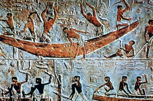 Construcción de un barco, relieve mural, Saqqara, Egipto