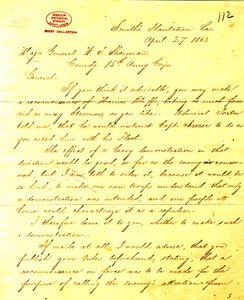 Copia contemporánea de carta de U. S. Grant, Plantación de Smith, Louisiana, al General W. T. Sherman, 27 de abril de 1863 de Unbekannt