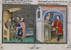 Corrupción. Miniatura de Le livre appelé Decameron de Giovanni Boccaccio de Unbekannt