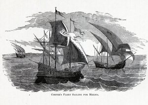La flota de Cortés navegando hacia México, 1882