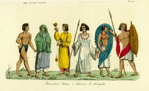 Trajes de hombres y mujeres del pueblo nubio (Barabra) de Dongola (Dunqulah) de Unbekannt
