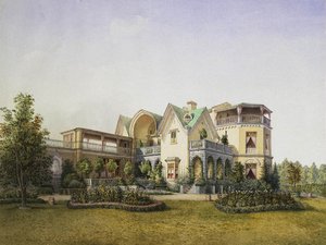 Palacio de la Cabaña en el Parque de Alejandría en Peterhof, 1847 de Unbekannt