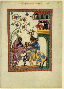 Conde Friedrich II von Leiningen del Codex Manesse, entre 1305 y 1340