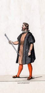 Diseño de vestuario de ujier de la corte para la obra de Shakespeare, Enrique VIII, siglo XIX
