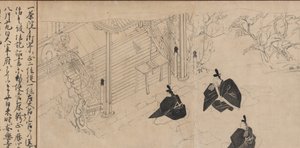 Cortesanos visitan el templo mortuorio de Sugawara no Michizane, ca. 1300 de Unbekannt