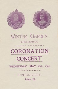 Portada del programa para un Concierto de Coronación en el Winter Garden, Cheltenham, 1902