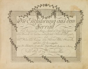 Portada de la primera edición de la ópera El rapto en el serrallo de Mozart, después de 1786