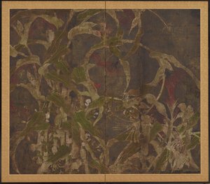 Gallos, maíz y glorias de la mañana, período Momoyama, 1568-1615