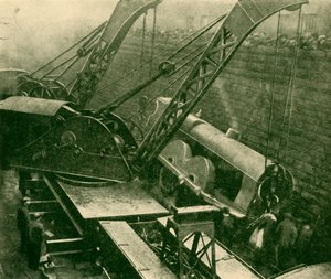 Grúas en el trabajo después de un accidente, 1930 de Unbekannt