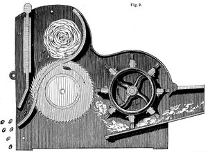 Sección transversal de la desmotadora de algodón de Eli Whitney, 1765-1825, 1865 de Unbekannt