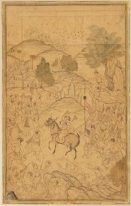 Escena de multitud con figura montada, siglo XVI
