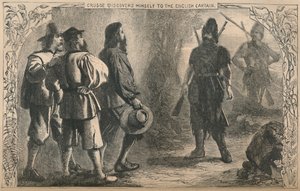 Crusoe se descubre ante el capitán inglés, c. 1870 de Unbekannt
