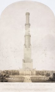 Palacio de Cristal, post-Gran Exposición Diseño para convertir el Palacio de Cristal en una torre de 1000 pies de altura