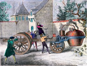 Vagón de vapor de Cugnot, siglo XIX