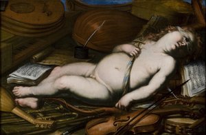 Cupido Entre Instrumentos Musicales, mediados del siglo XVII de Unbekannt