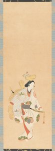 Bailarina con vestido blanco, estampado con hojas de colores..., período Edo, era Kambun, 1661-1673 de Unbekannt