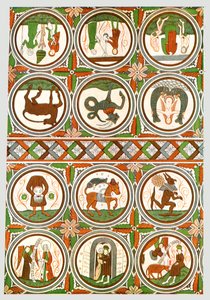 Decoración en la Iglesia Vieja de Stora Råda, Västra Götaland, Suecia, 1928