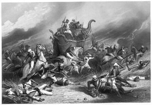 Derrota del ejército de los Peishwas ante Jhansi por el General Rose, 1 de abril de 1858, c. 1860 de Unbekannt