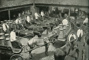 Furgonetas de reparto saliendo del depósito central de Messrs, Freeth y Pococks en Vauxhall, 1902 de Unbekannt