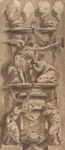 Diseño para un monumento funerario o epitafio con figuras de duelo, siglo XVIII de Unbekannt
