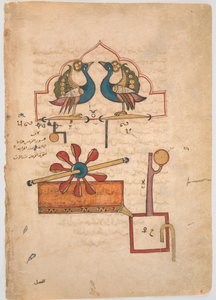 Diseño para el reloj de agua de los pavos reales, del Kitab fi ma