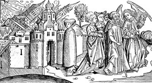 Destrucción de Sodoma y Gomorra por terremoto, 1493 de Unbekannt