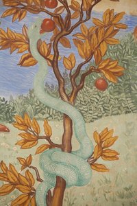 Detalle de un fresco que muestra el jardín del Edén, Puteaux, Francia de Unbekannt
