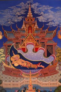 Detalle de una pintura mural en el Uposatha (sala del santuario) del templo Buddhapadipa, Wimbledon, Gran Bretaña de Unbekannt