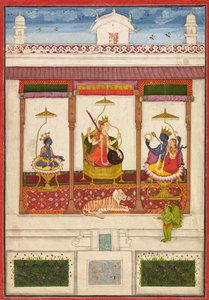 Devi con Krishna y Vishnu en un palacio, ca. 1645-1655 de Unbekannt