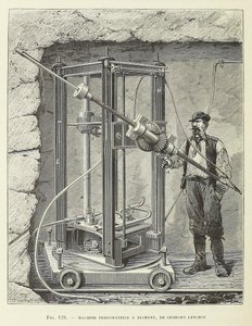 Máquina de Perforación de Diamante diseñada por Georges Leschot, pub. 1883 grabado, 1883 de Unbekannt
