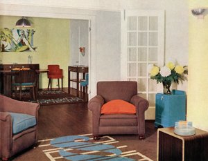 Comedor y salón en un apartamento reconstruido en Londres para la Sra. Harry Ewbank en Bryanston Court de Unbekannt