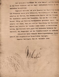 Documento que confirma la abdicación del Kaiser Wilhel II de Alemania, 9 de noviembre de 1918, 1935