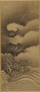 Dragón y olas, período Edo, 1615-1868